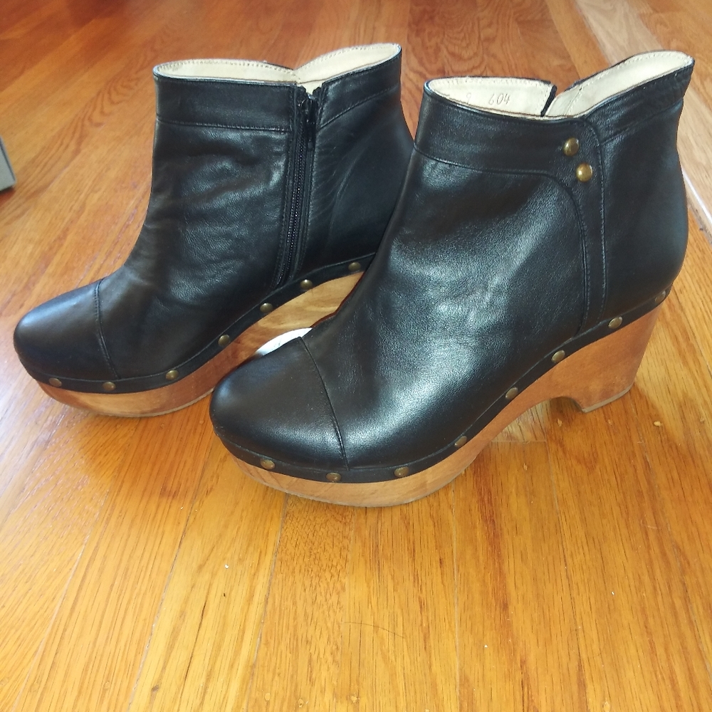 Studded wooden sole clog booties by Cordani
